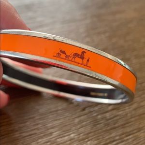 Hermès Orange Enamel Printed Caleche Bracelet